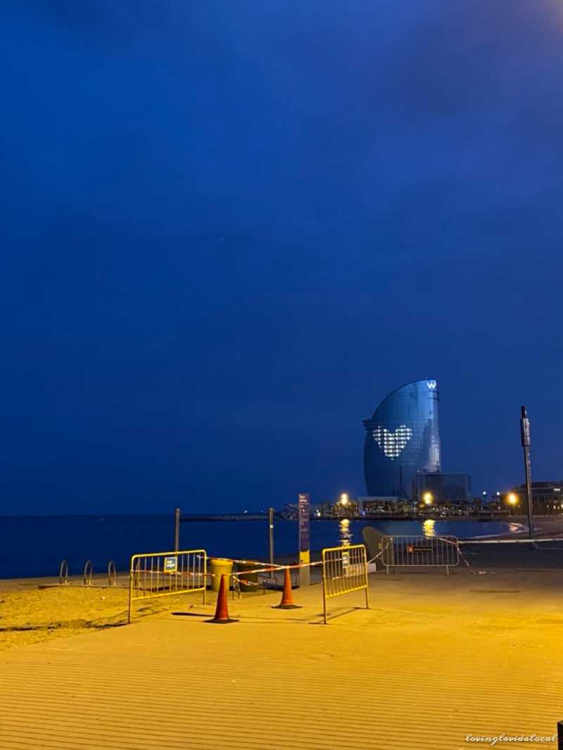 Barcelona beach in the pandemic at night